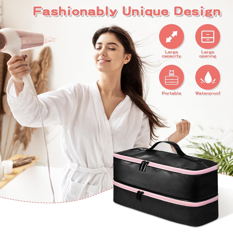 Jenlan Travel Carrying Case for Shark Flex Style, Waterproof PU Leather Double Layer Storage Case for Shark SpeedStyle Hair Dryer Attachments, Organizer Bag for Shark Flexstyle Airwrap Styler (Black)