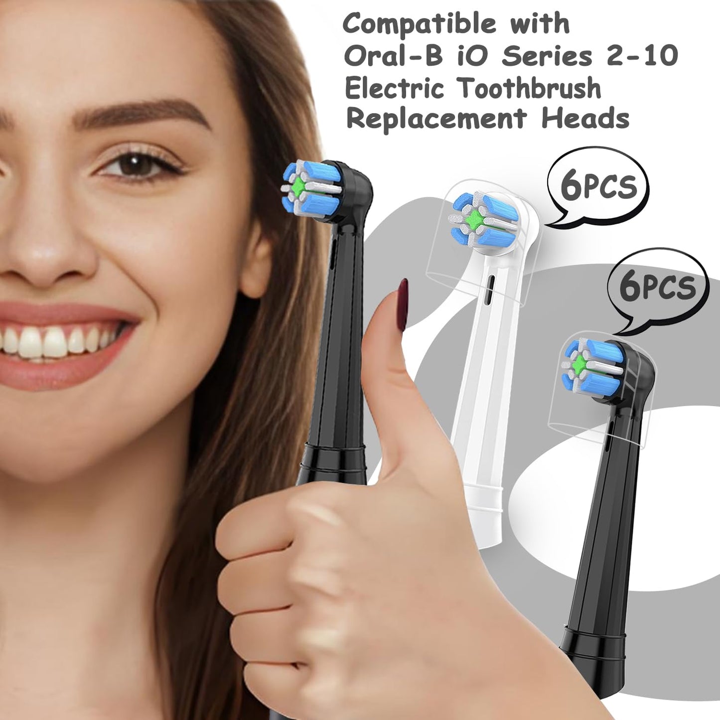 IO Toothbrush Replacement Heads, Compatible with Oral B IO Series 2-10 Electric Toothbrushes, Medium Soft Bristles, Individually Wrapped for Easy Replacement (White+Black, 12PCS)
