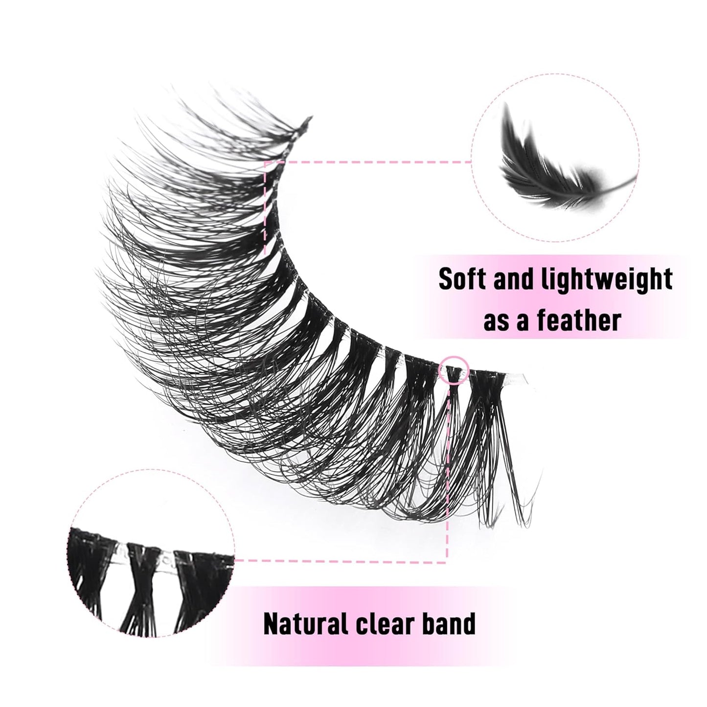 KSYOO False Eyelashes Cat Eye Lashes Wispy Lashes Clear Band V1 Russian Strip Lashes That Look Like Extensions D Curl Cat Eye Lashes Natural Look Faux Mink 3D Fluffy Russian Strip Eyelashes