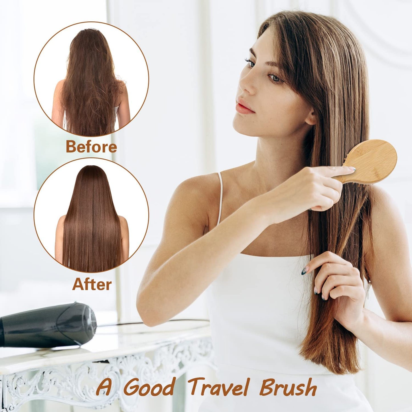 Sofmild Mini Travel Bamboo Hair Brush for Women/Men/Kids - Anti-Static Small Travel Size Detangler Brush for Purse, Pocket, backpack