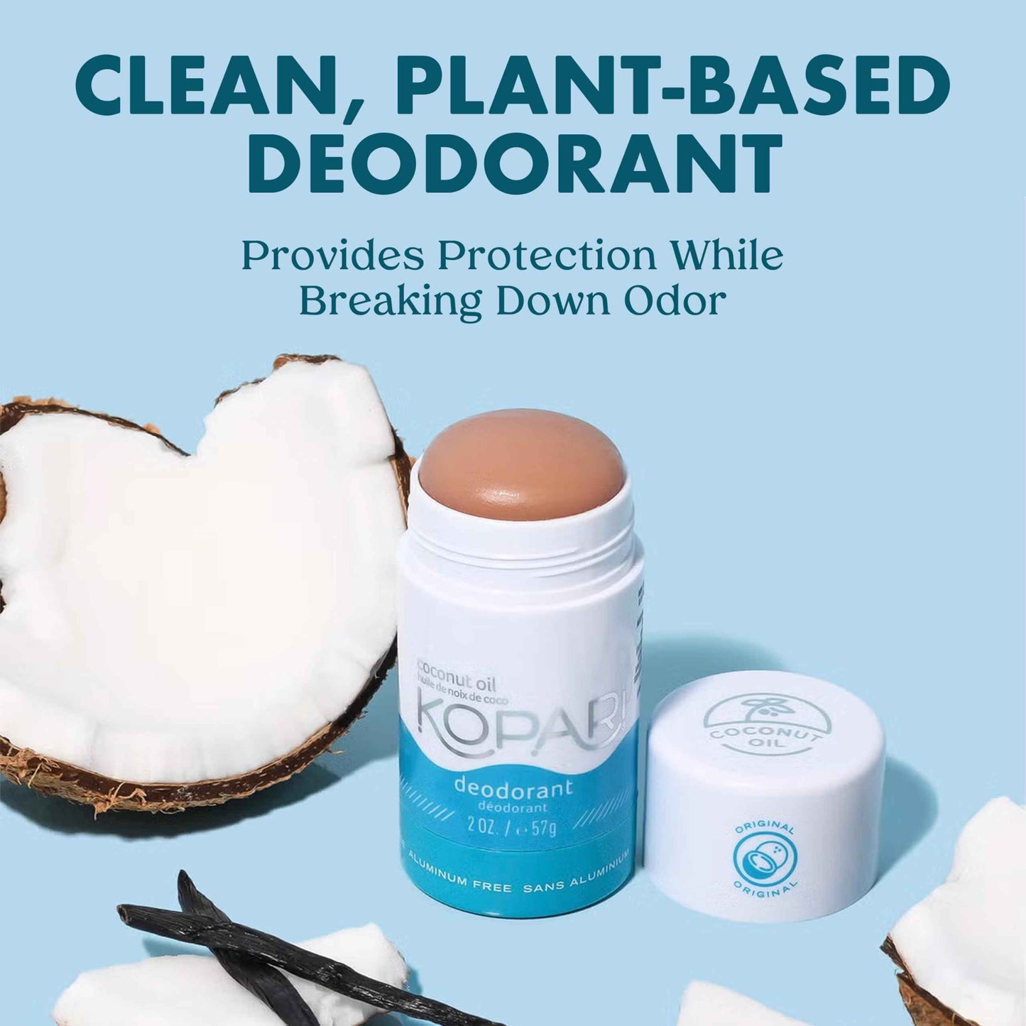 Kopari Aluminum Free Coconut Deodorant, Non Toxic & Clean Plant-Based, No Aluminum, Parabens or Baking Soda, Long Lasting Protection, Original 2 oz