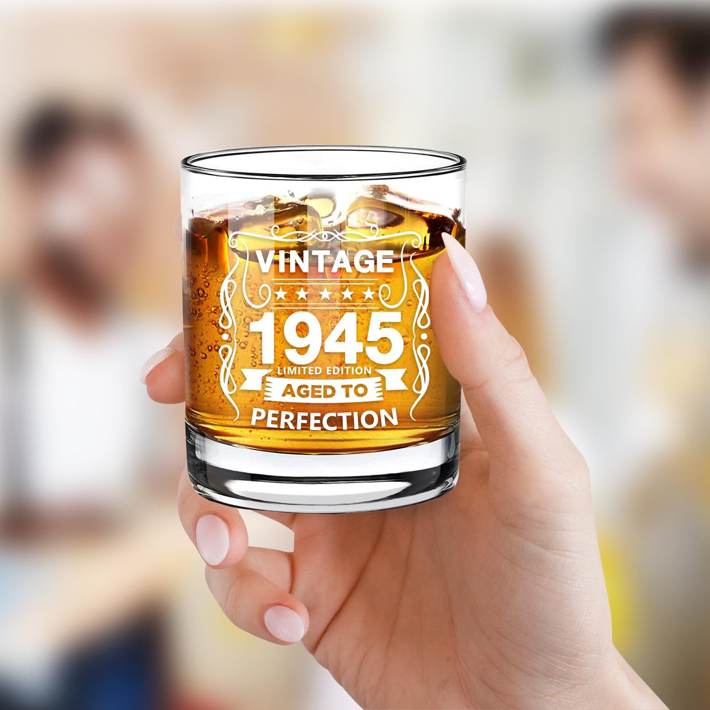 Old Fashioned Glasses-1945-Vintage 1945 old time information 10.25oz Whiskey Rocks Glass -80th Birthday Aged to Perfection - 80 years old gifts Bourbon Scotch Lowball Old Fashioned-1PCS