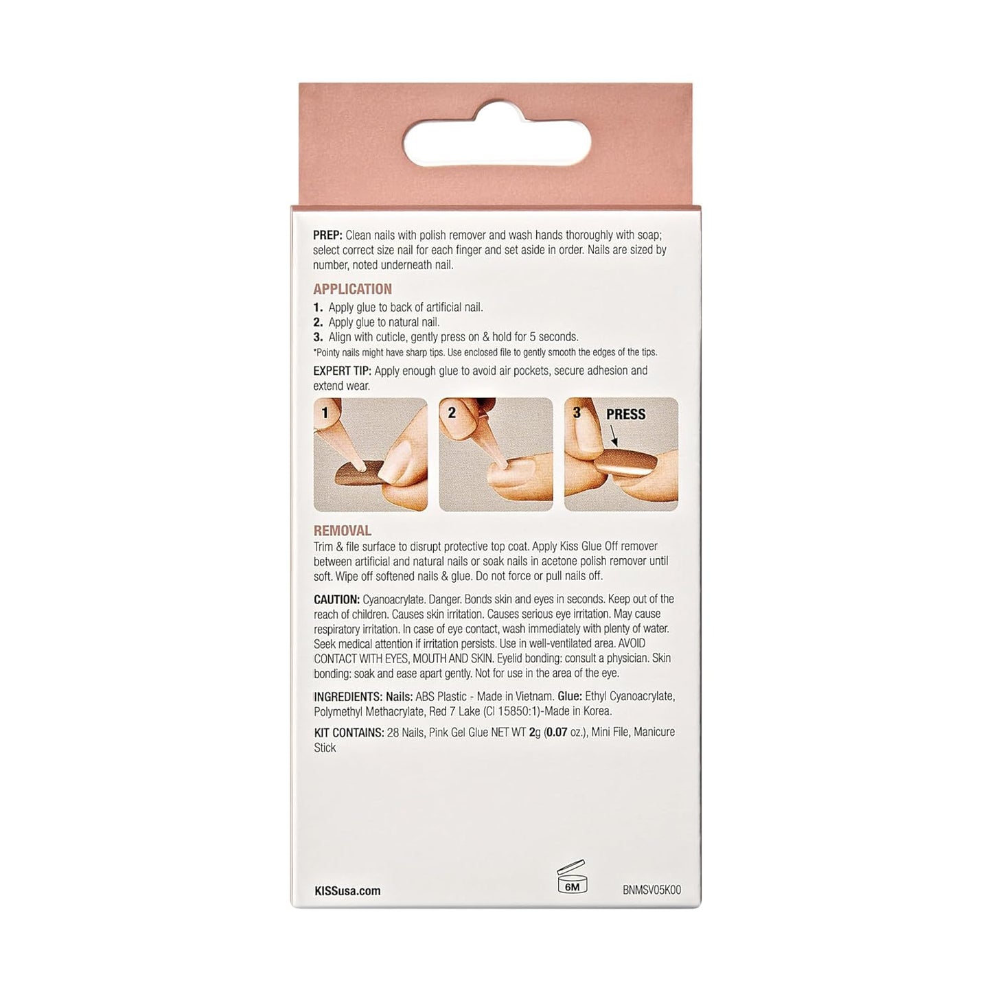 KISS Bare but Better, Press On Nails, Nail glue included, 'Nude Nude', Color, Medium Size, Coffin Shape, Includes 28 Nails, 2g glue, 1 Manicure Stick, 1 Mini File