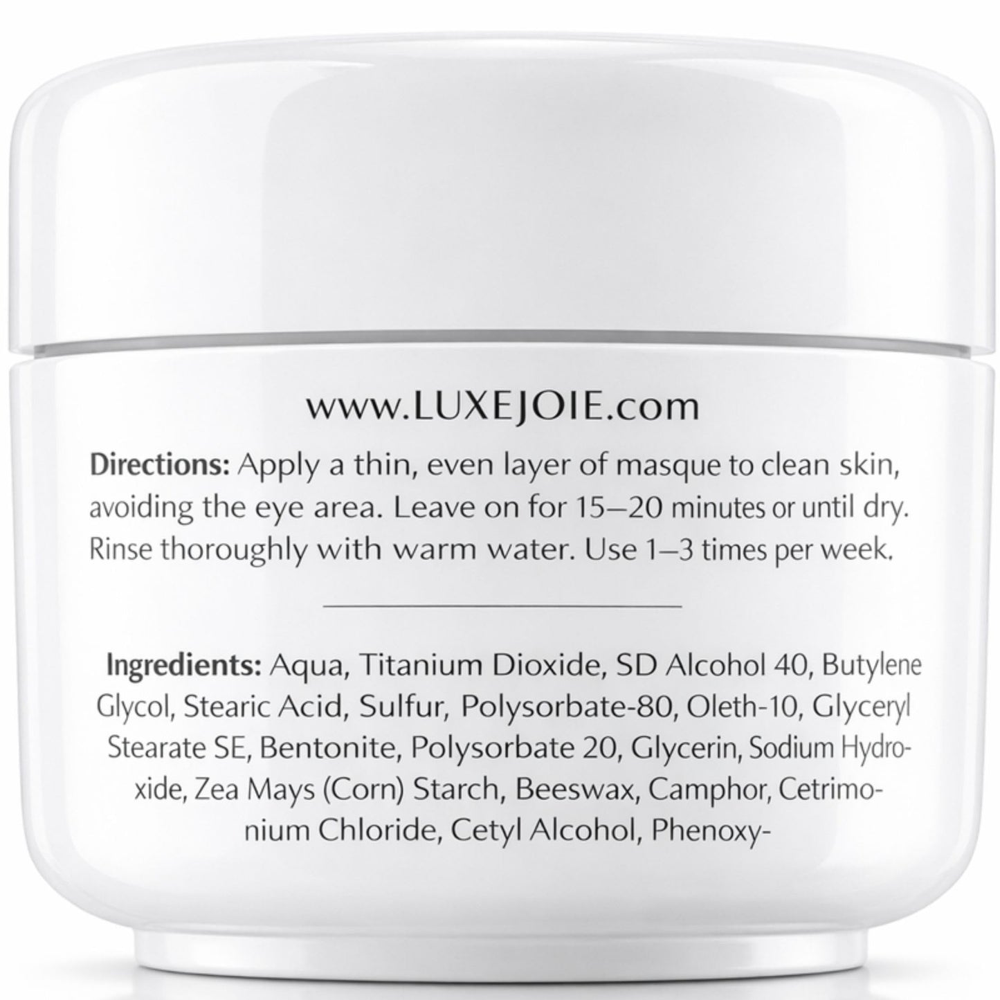 LuxeJoie Clarifying Camphor Sulfur Face Mask | Oil-Absorbing Clay Masque for Oily & Blemish-Prone Skin | Cooling, Pore-Cleansing, Can Be Used as Spot Treatment
