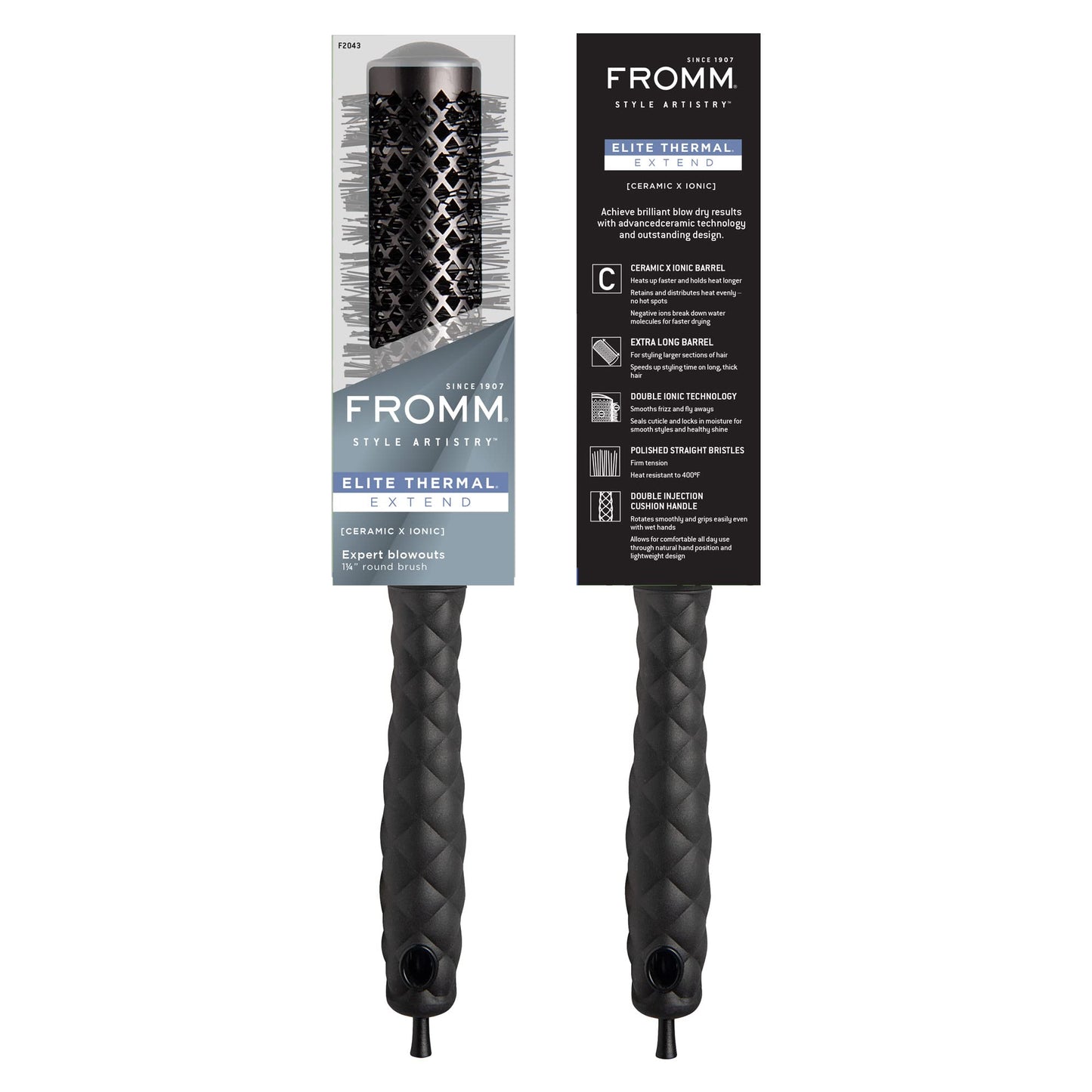 Fromm Elite Thermal Ceramic x Ionic 1.25" Round Brush for Expert Blowouts and Faster Hair Drying | Extended Barrel for Styling, Smoothing, Straightening Longer Thicker Hair