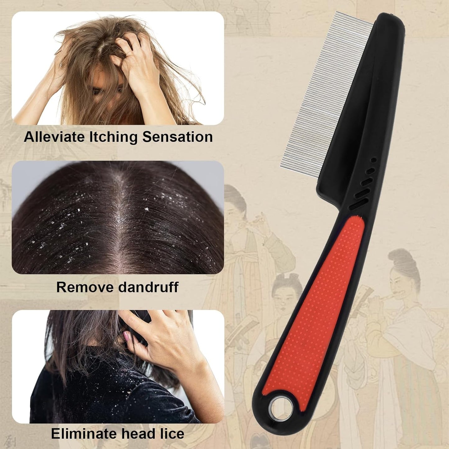 Patented Anti Dandruff Comb & Stainless Steel Fine Tooth Comb Kit, Dandruff Remover, Scalp Sweep Detoxing, Massage Dandruff Removal Brush for Scalp Build Up