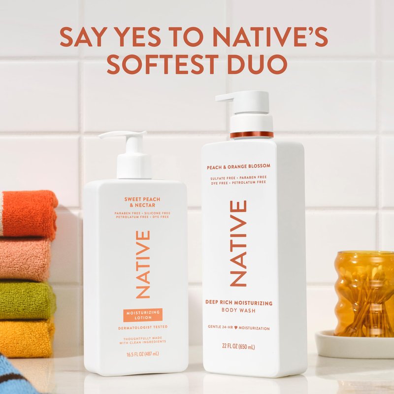 Native Peach & Orange Blossom Scent 24-Hour Moisturizing Bodywash for Women & Men, Clean & Gentle, for Dry or Sensitive Skin, Keeps Skin Healthy & Smooth, Free of Sulfates, Cruelty-Free, 22 oz