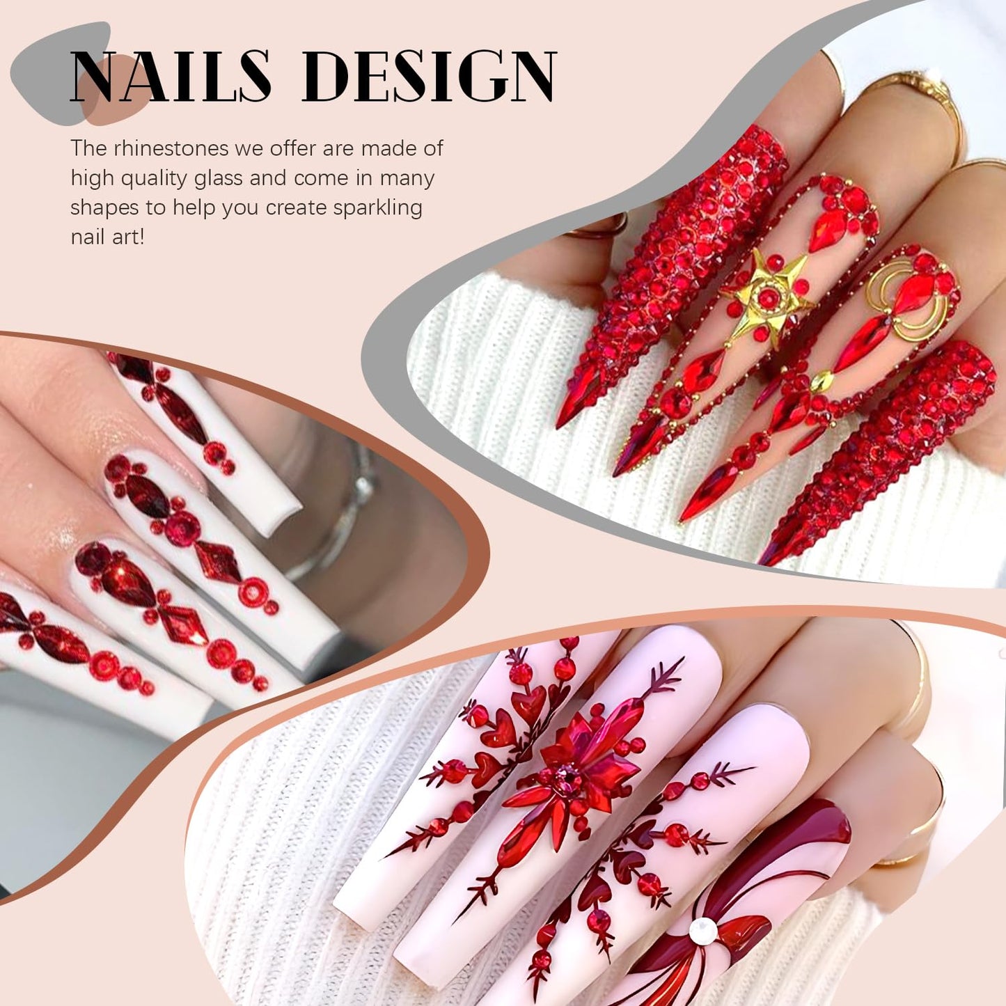 3220Pcs Champagne Gold Nail Rhinestones 120Pcs Multi Shapes Flatback Gems Charms Crystal+3100Pcs 1.5-4mm Round Beads, Glass Diamond Gemstones for Bedazzling Acrylic Nails Decoration