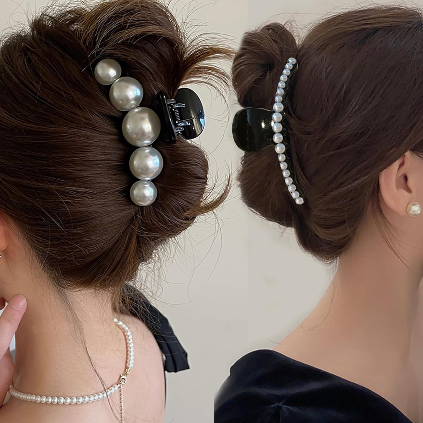 Mehayi 4 PCS Large Pearl Hair Claw Clips for Women Girls, Hair Barrette Clamps for Thick Thin Hair, Fashion Hair Accessories Headwear Styling Tools for Party Wedding