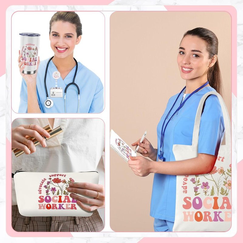 Social Worker Gift Set - 7 Pcs Canvas Bag, Thermos Cup & More | Perfect for Volunteers