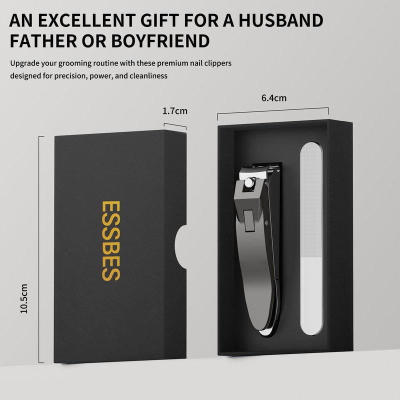 ESSBES Heavy Duty Nail Clippers for Men Sharp Stainless Steel Fingernail and Toenail Cutter with Nail Catcher Precision Grooming Tool for Thick Nails Gift for Dad Husband Him