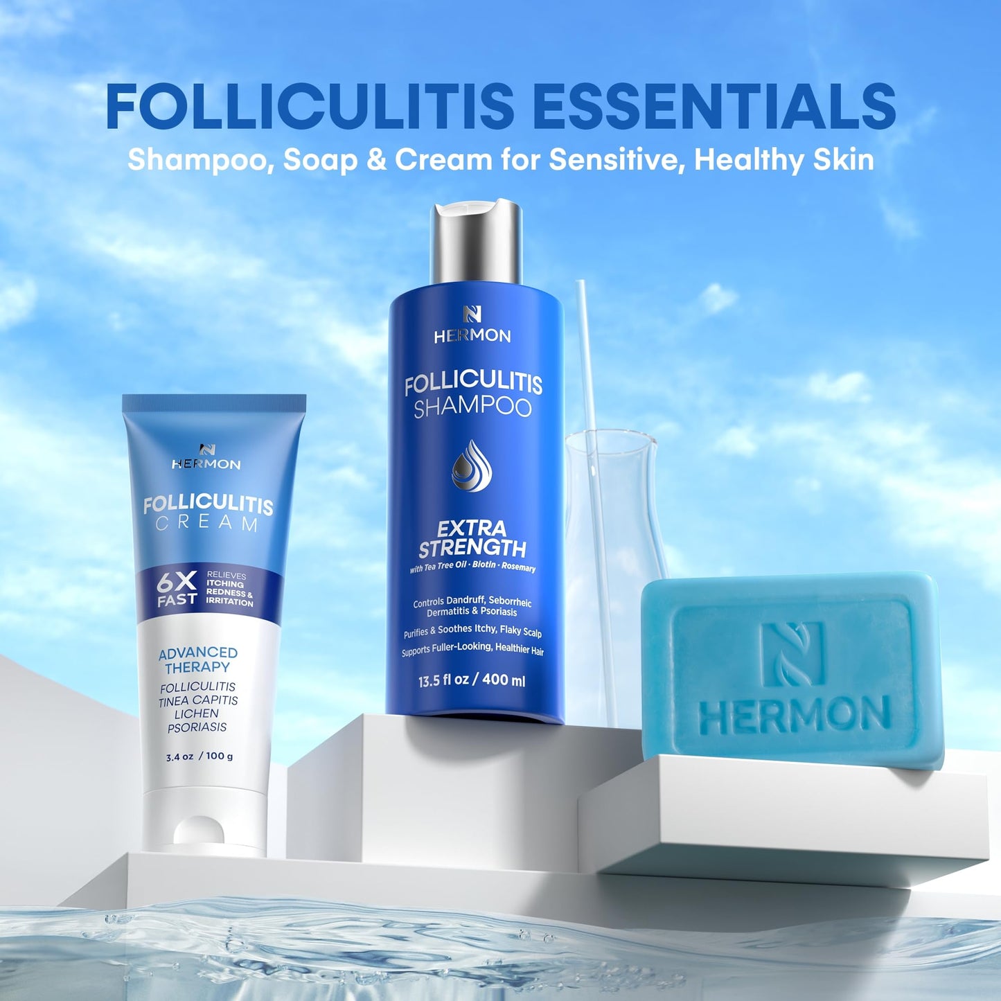 Hermon Folliculitis Shampoo for Itchy Scalp: Psoriasis, Dandruff & Seborrheic Dermatitis & Biotin – Soothes | Exfoliates | Reactivates Follicles