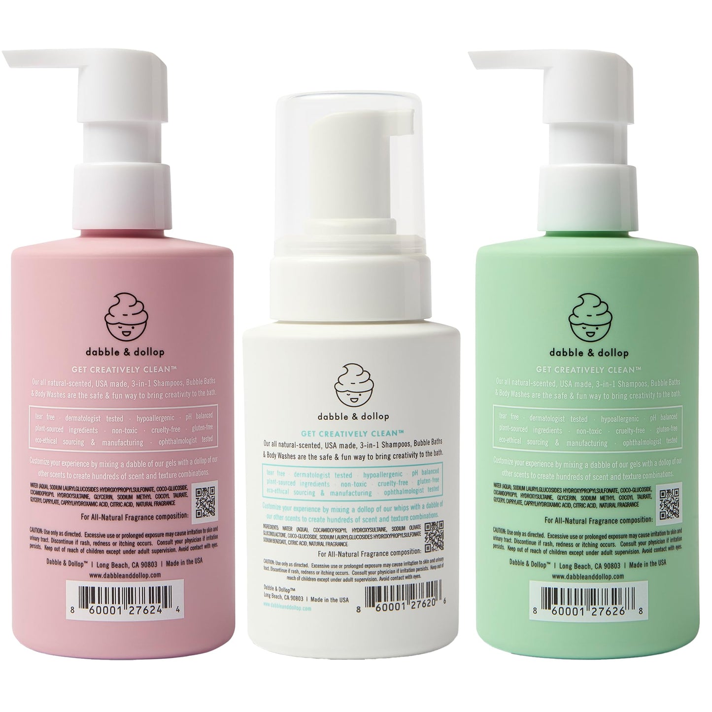 Dabble & Dollop Tropical Kids 3-in-1 Body Wash, Shampoo & Bubble Bath Variety Set – Coconut, Honeydew & Vanilla, Tear-Free, Gentle, Hypoallergenic and Safe for Sensitive Skin (Pack of 3)