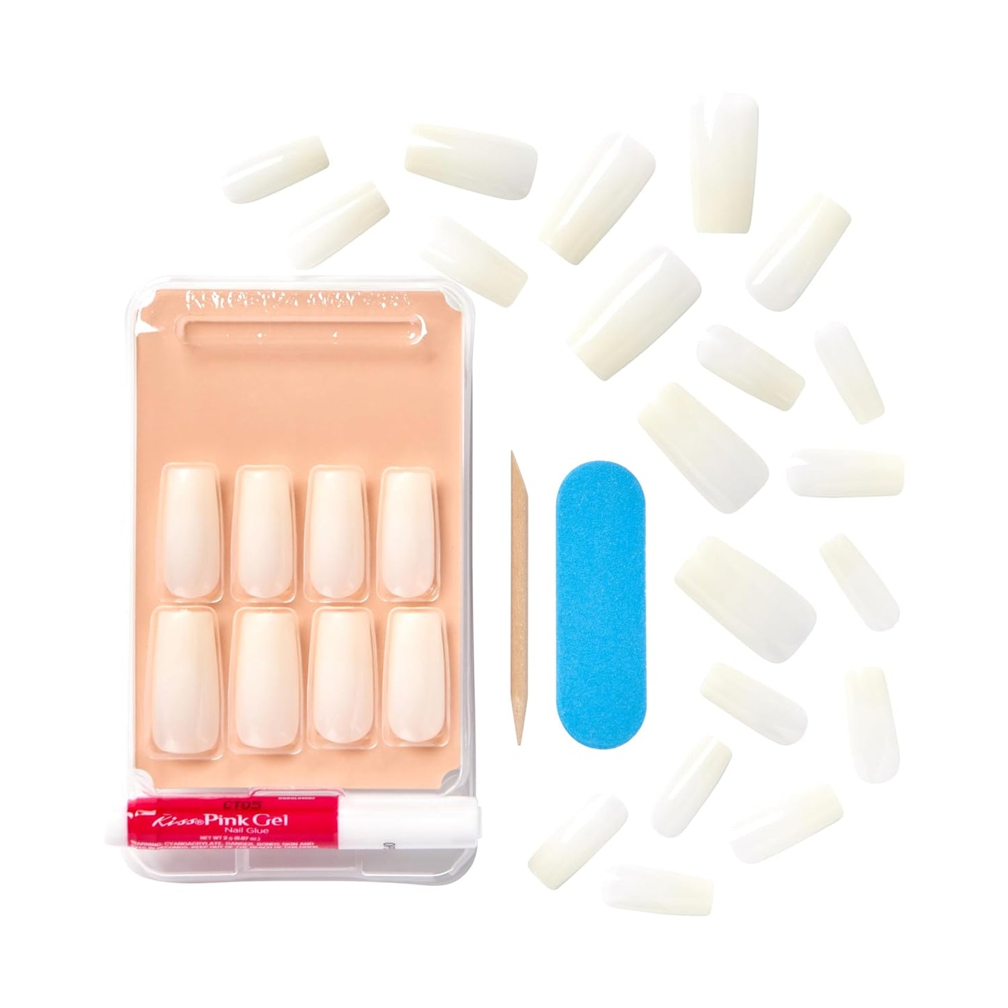 KISS Salon Acrylic Natural Press On Nails, Nail glue included, 'Rare', Nude, Short Size, Squoval Shape, Includes 28 Nails, 2g Glue, 1 Manicure Stick, 1 Mini File
