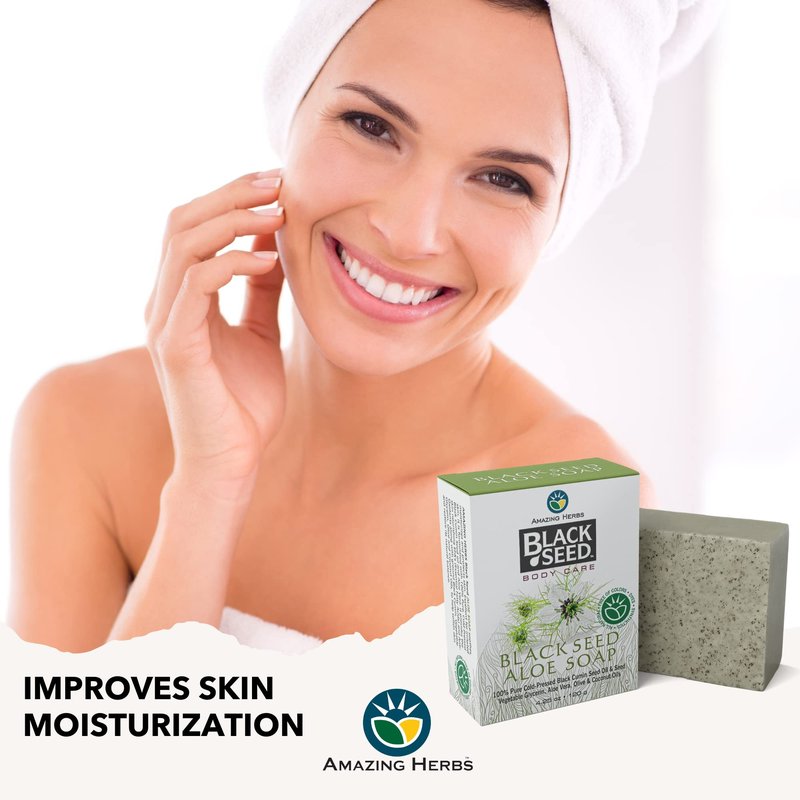 Amazing Herbs Black Seed Soap - 100% Pure Cold-Pressed Black Cumin Seed Oil, All Natural, Free of Colors, Dyes, & Fragrances - Black Seed Aleo Vera Soap, 4.25 Oz (Pack of 3)