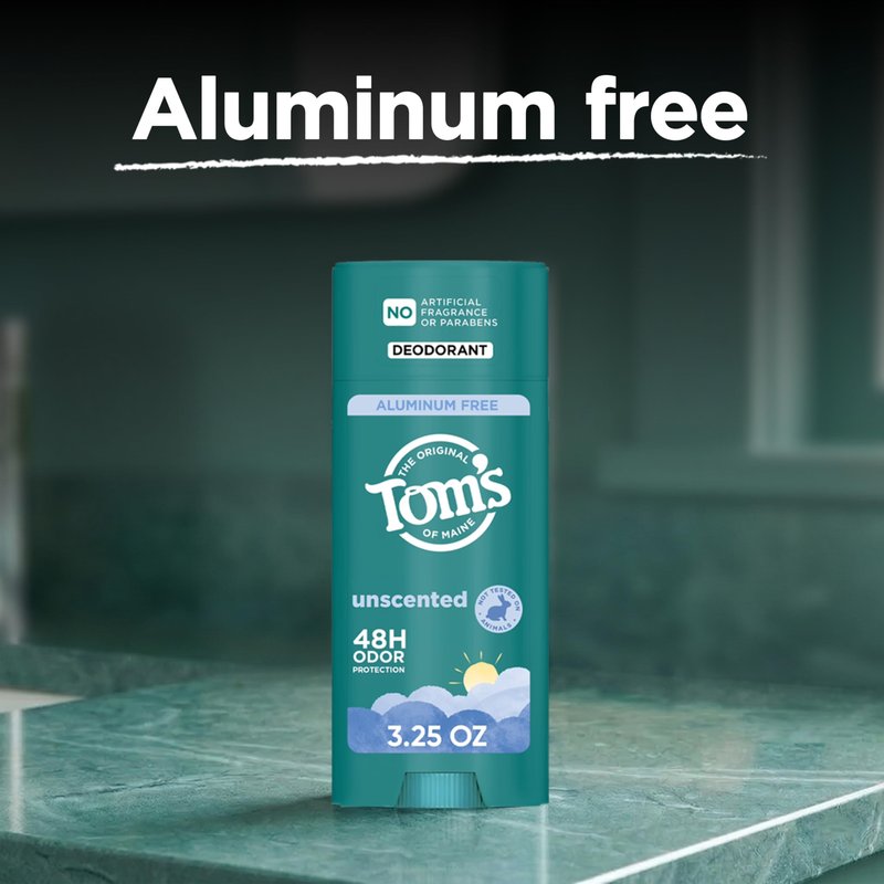 Tom’s of Maine Unscented Natural Deodorant, Aluminum Free, Clear Application, Odor & Wetness Protection, Naturally Derived Ingredients, 3.25 oz (2 Pack)