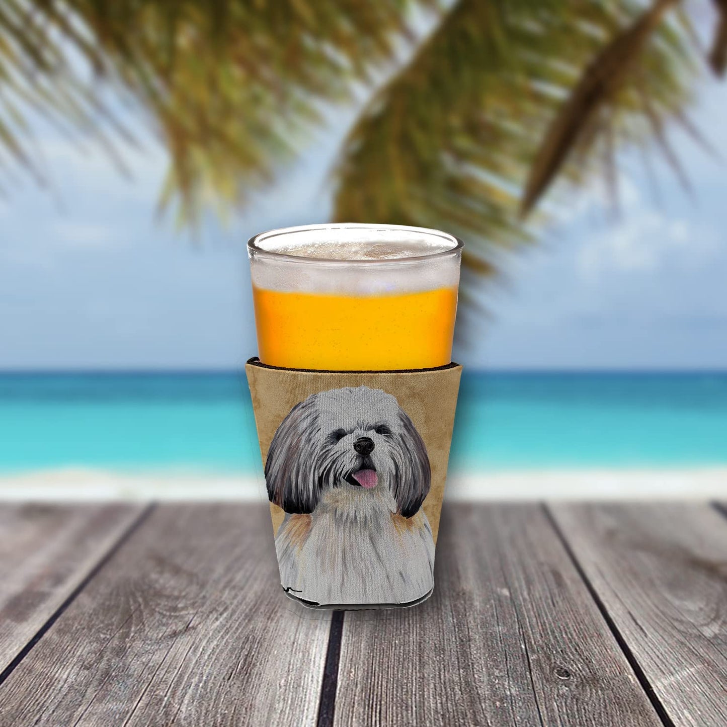 Caroline's Treasures SC9128RSC Shih Tzu Red Cup Hugger Cup Cooler Sleeve Hugger Machine Washable Drink Sleeve Hugger Collapsible Insulator Beverage Insulated Holder