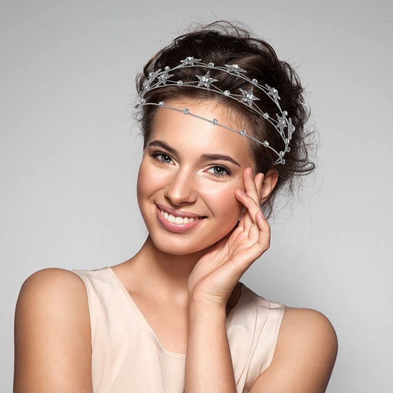 Beaupretty Bling Rhinestone Star Crown, Star Crystal Tiara and Crown Bridal Headpiece Alloy Hairband Wedding Jewelry for Women Girls, Silver
