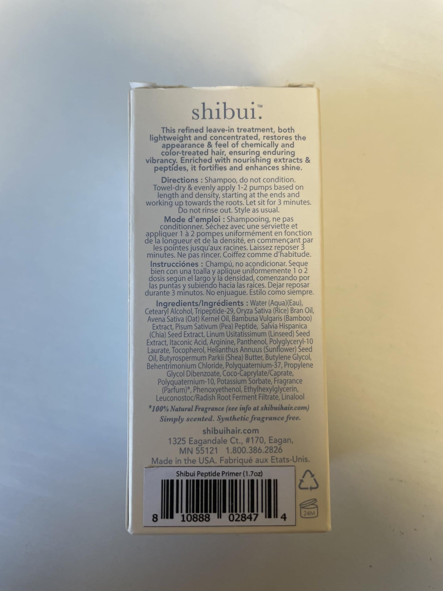 Shibui Peptide Primer Leave-In, Fortifies & Enhances Shine, for Chemically- and Color-Treated Hair, 1.7 Fl Oz