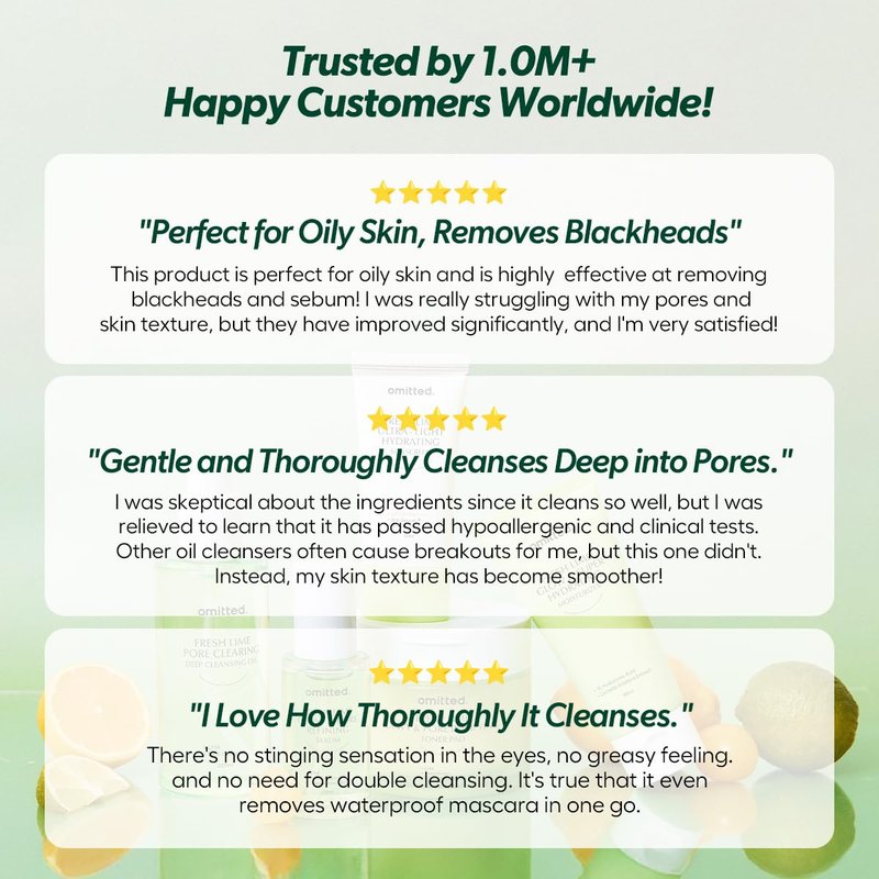 Omitted Fresh Lime Pore Clearing Deep Cleansing Oil (200ml) - Makeup Remover with LHA and Natural 7-Oil Complex, Lightweight Blackhead Cleanser, Korean Skincare, 6.76 fl. oz.