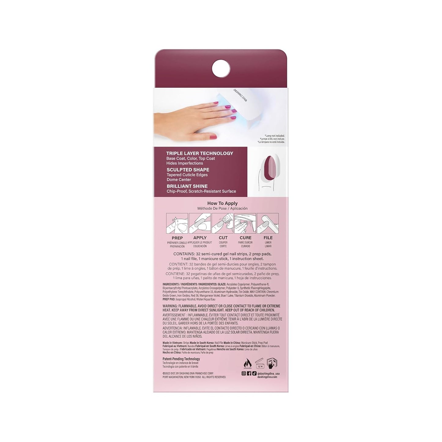 Dashing Diva Glaze Nail Strips - Sangria Glaze | Long-Lasting Semi-Cured Gel | 34 Salon-Quality Nail Wraps, Prep Pad & File