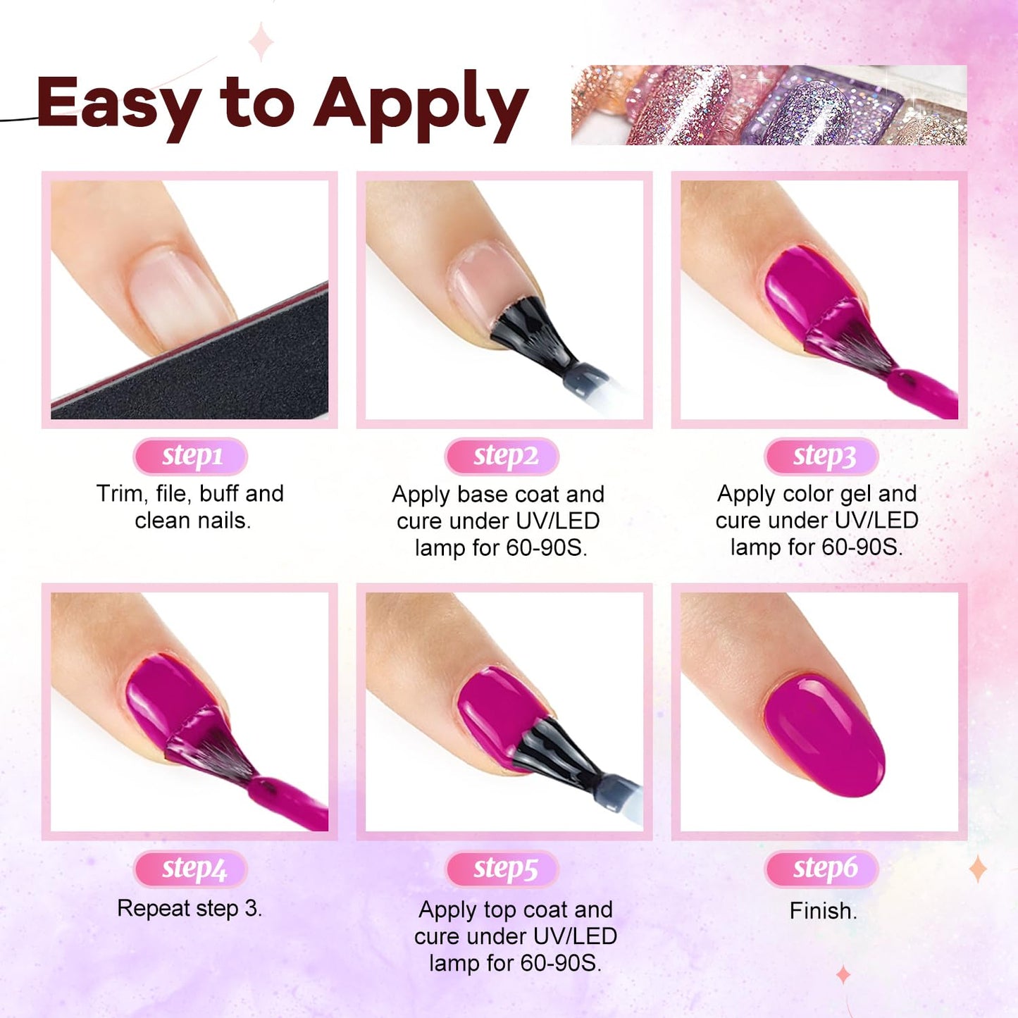 JODSONE Gel Nail Set 20+3 Colors High Shine Gorgeous Gel Polish Base Top Matte Coat Nice Gifts Show Charm