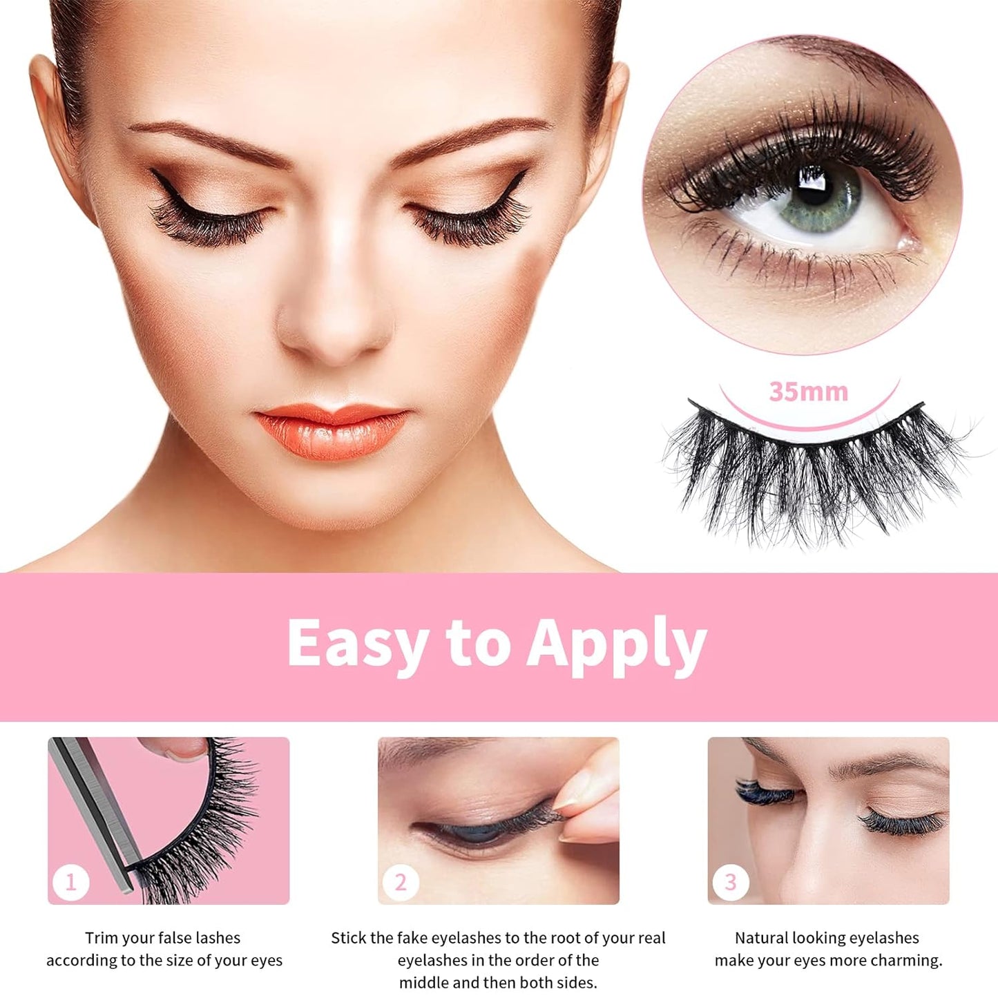 Lashes Eyelashes 8D Fluffy False Eyelashes Wispy Faux Mink Lashes Light Weight Fake Eyelashes Cat Eye Lashes 7 Pairs Pack, Black