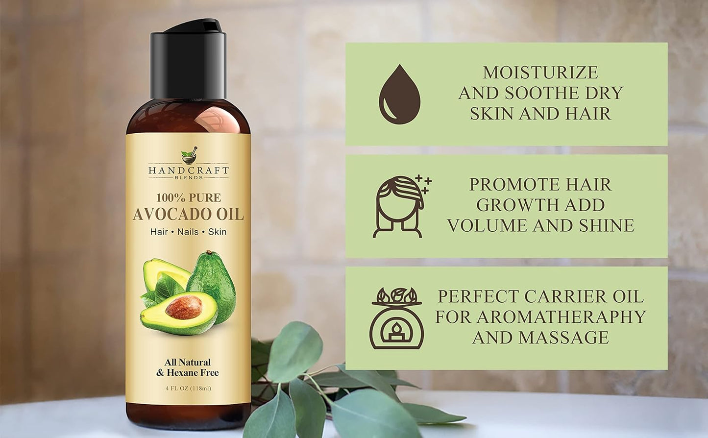 Handcraft Blends USDA Organic Jojoba Oil - Cold-Pressed 4 Fl Oz - 100% Pure and Natural - Premium Grade Carrier Oil for Skin and Hair - Hair and Body - Massage - Hexane-Free