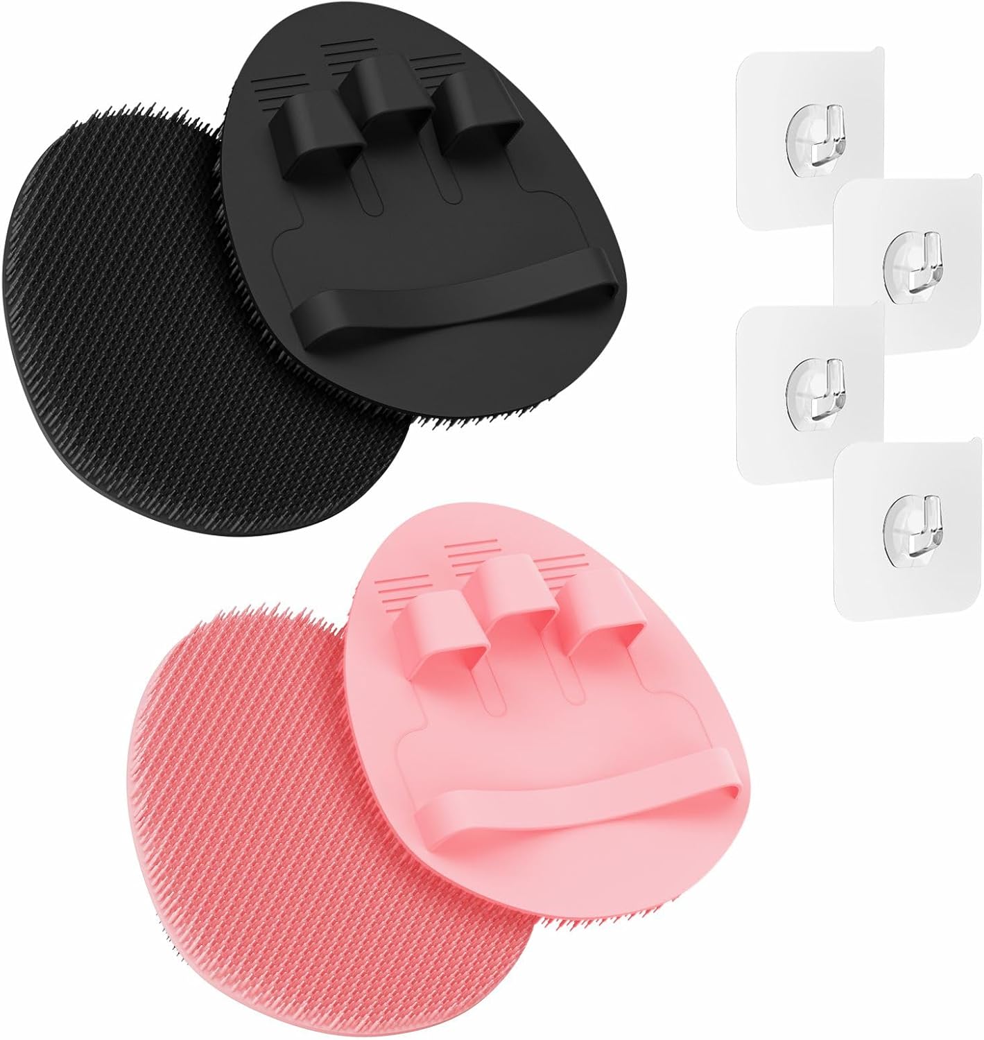 Manmihealth Soft Silicone Shower Brush, Super-Lathering and Deep-Cleaning Body & Face Scrubber, Gentle Exfoliating Bath Glove for All Skin Types, with 2 Free Hooks.(Black + Pink)