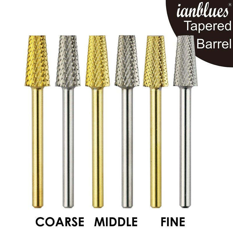 ianblues Tapered Barrel Carbide Nail Drill for Electric Manicure Drill Machine, Pro-Remove Nail Gels, Acrylic Gels, Dip Powder, or Normal Nail Care (C -Coarse, Silver)
