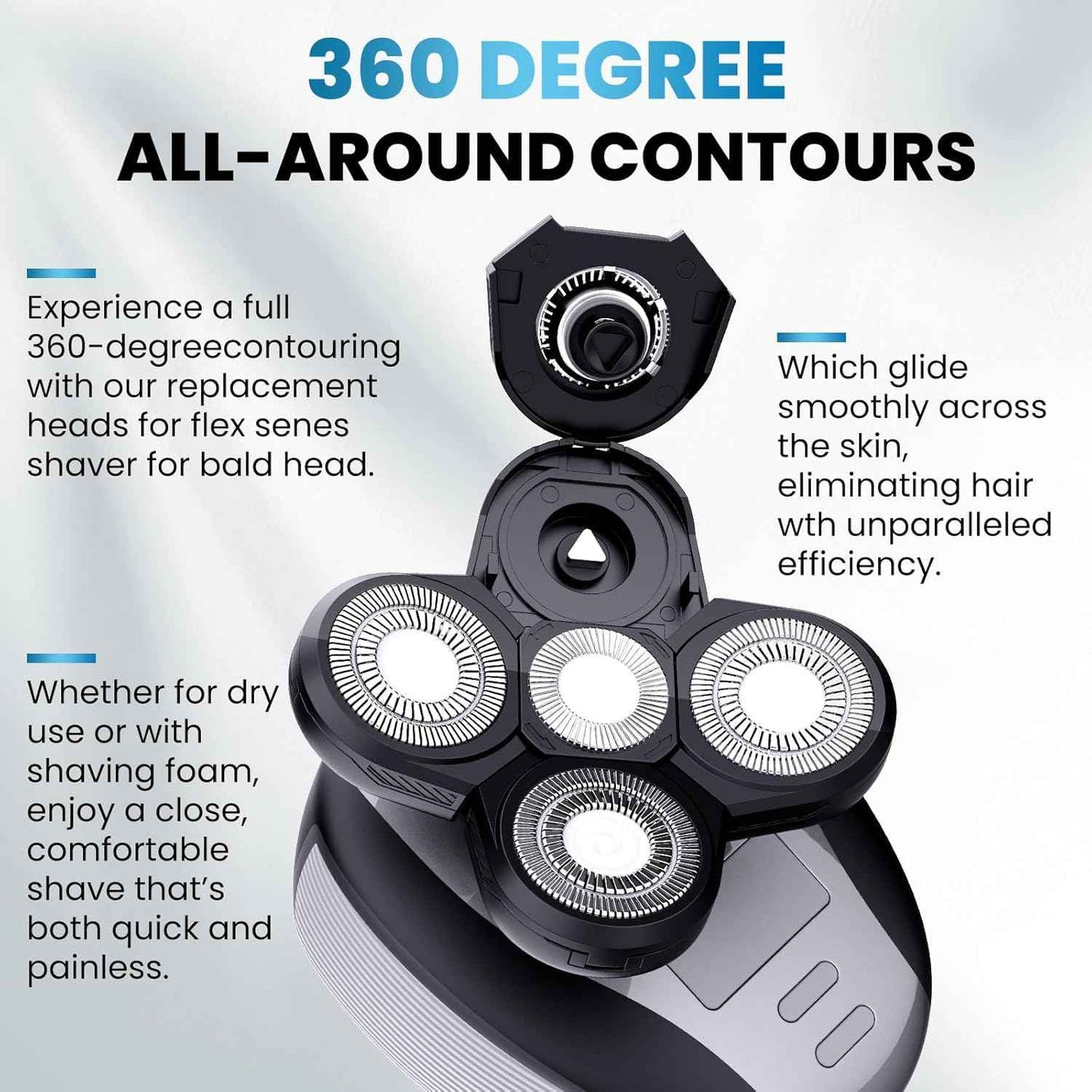 3PCS Head Shaver for freebird replacement blades, 5 Cutter Floating Head Waterproof Stainless Steel Blade for Bald Men Women Grooming, Head and Face Electric (Silver × 3)