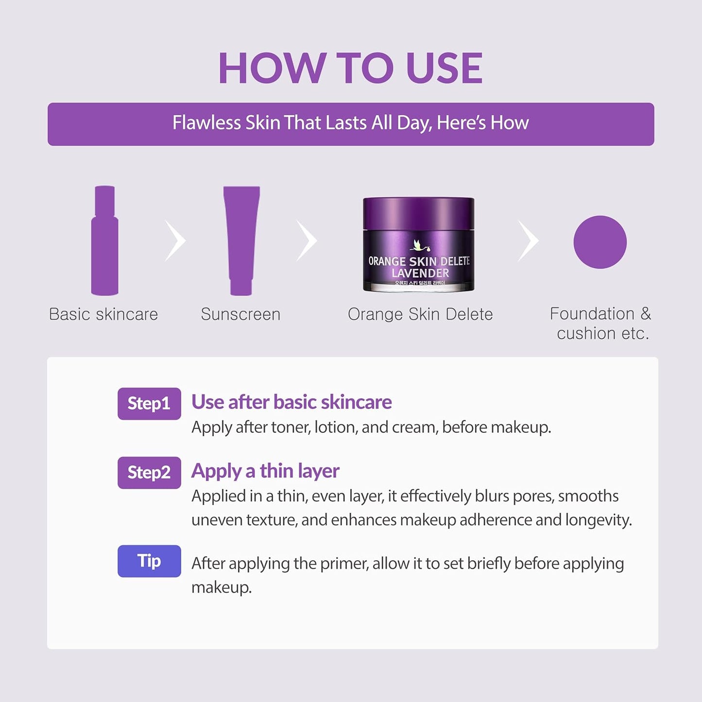 Lavender Pore Primer - Orange Skin Delete Korean Makeup | 30g (1.06 oz)