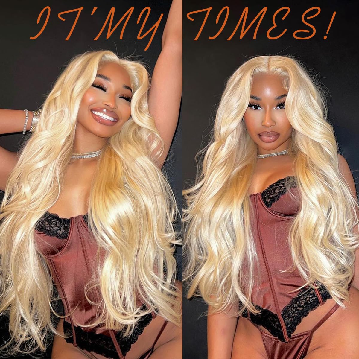 MITIMES 613 Glueless HD Lace Front Wig Pre Plucked Blonde Transparent Lace Frontal Wig Synthetic Long Body Wave Lace Front Wig With Natural Hairline