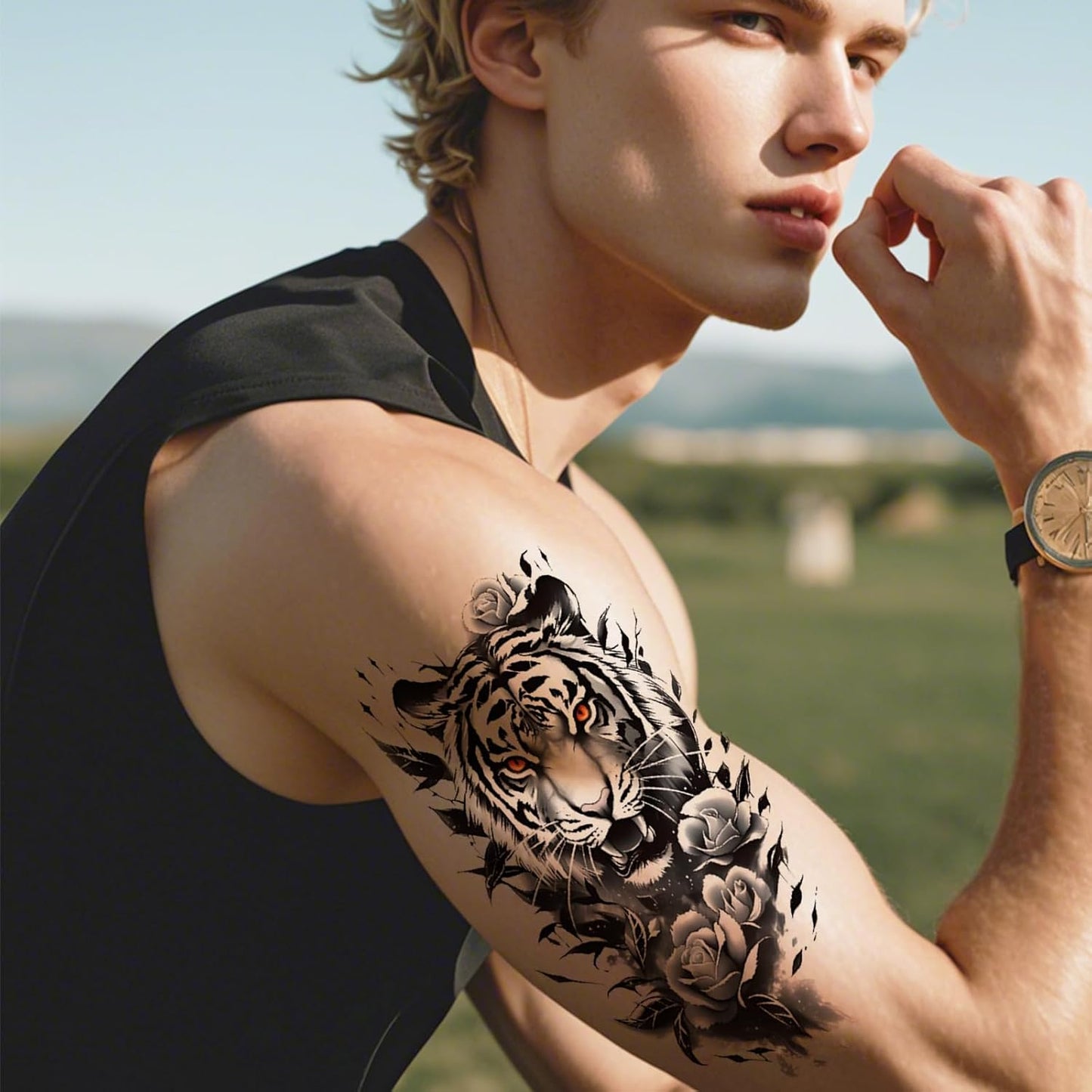 Realistic 3D Animal Temporary Tattoos Set - 40 Sheets for Men & Women, Includes Tigers, Wolves, Lions & Skull Designs