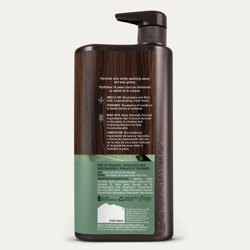 Every Man Jack Eucalyptus Mint Hydrating Mens Body Wash for All Skin Types - Cleanse, Nourish, and Hydrate Skin with Naturally Derived Ingredients - Paraben Free, Phthalate Free, Dye Free - 33.8oz
