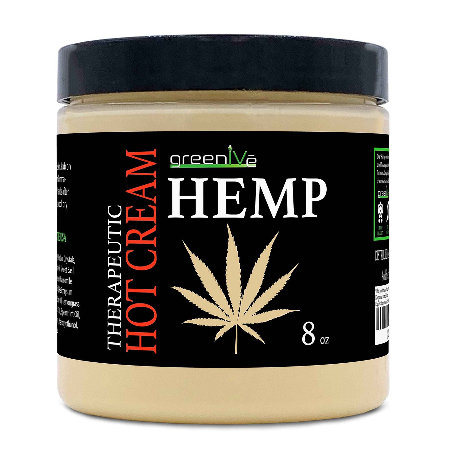 GreenIVe Hemp Hot Cream Massage Lotion Soothing and Moisturizing Joints, Muslces, and Wraps for Skin Tightning (8 oz Jar)