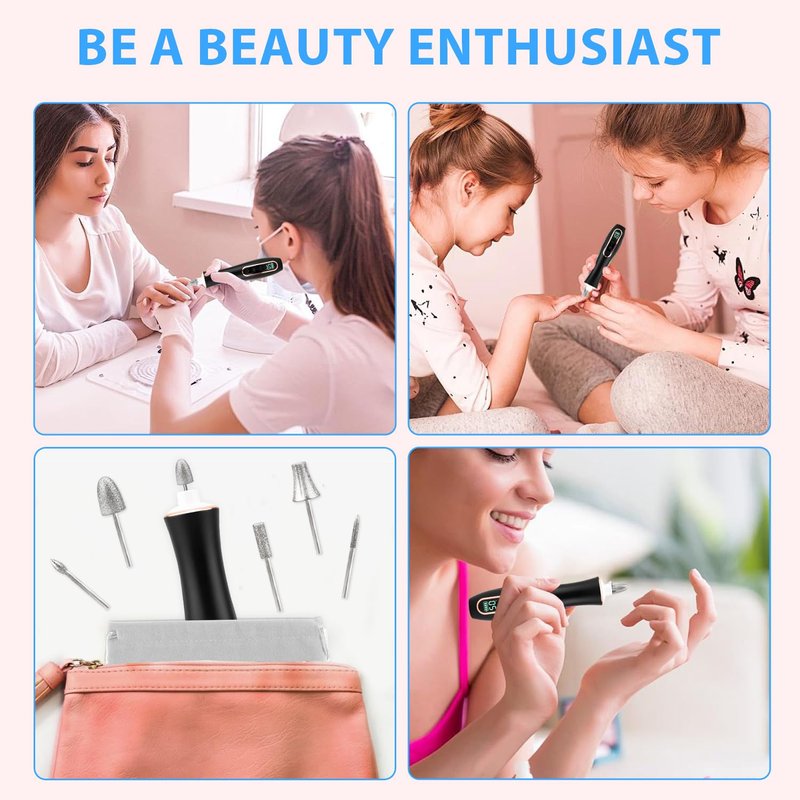 Professional Manicure Pedicure Kit, Cordless Electric Nail File Set, 360° LED Light Nail Drill Machine with LCD Display, 10 Speeds Rechargeable Nail Drill Grinder for Gel Nail Thick Toe Nails