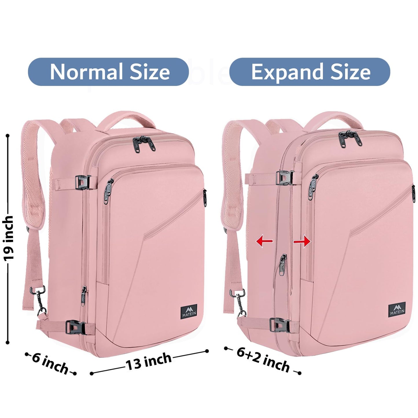 MATEIN 45L Womens Travel Backpack, Extra Large Carryon Backpack Fits Underseat & Overhead Bin, Cute Weekender Daypack for Travel on Airplane, Traveling Accessories for Women, Pink