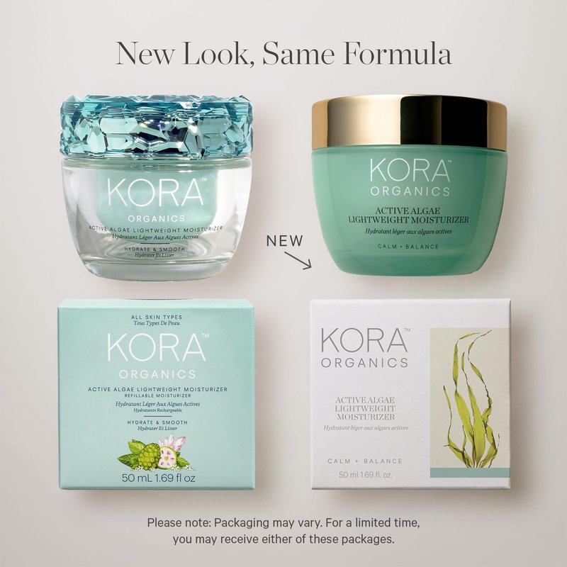 KORA Organics Active Algae Lightweight Moisturizer, Hydrating Face Cream, Soothing Facial Moisturizer for Men and Women, Certified Organic, Cruelty Free, Refillable, 1.69 fl oz