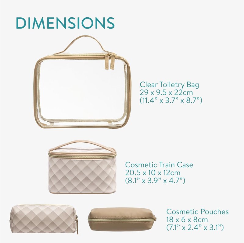 Navaris 4-in-1 Travel Cosmetic Bags - Lightweight Portable Makeup Organizer - TSA-Approved Toiletry Bag Set | Brown