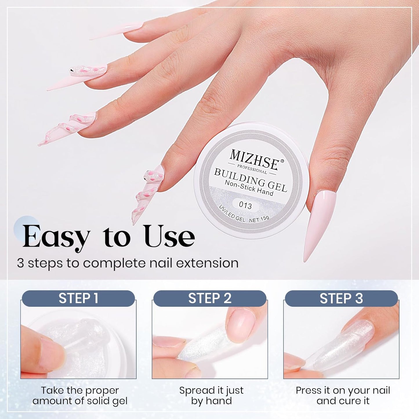 MIZHSE Solid Builder Gel for Nails, Clear Non-Sticky Sculpting Gel, 3D Nail Art Carving Building Modeling Hard Nail Extension Soak Off UV/LED Nail Art Salon Home DIY 15g