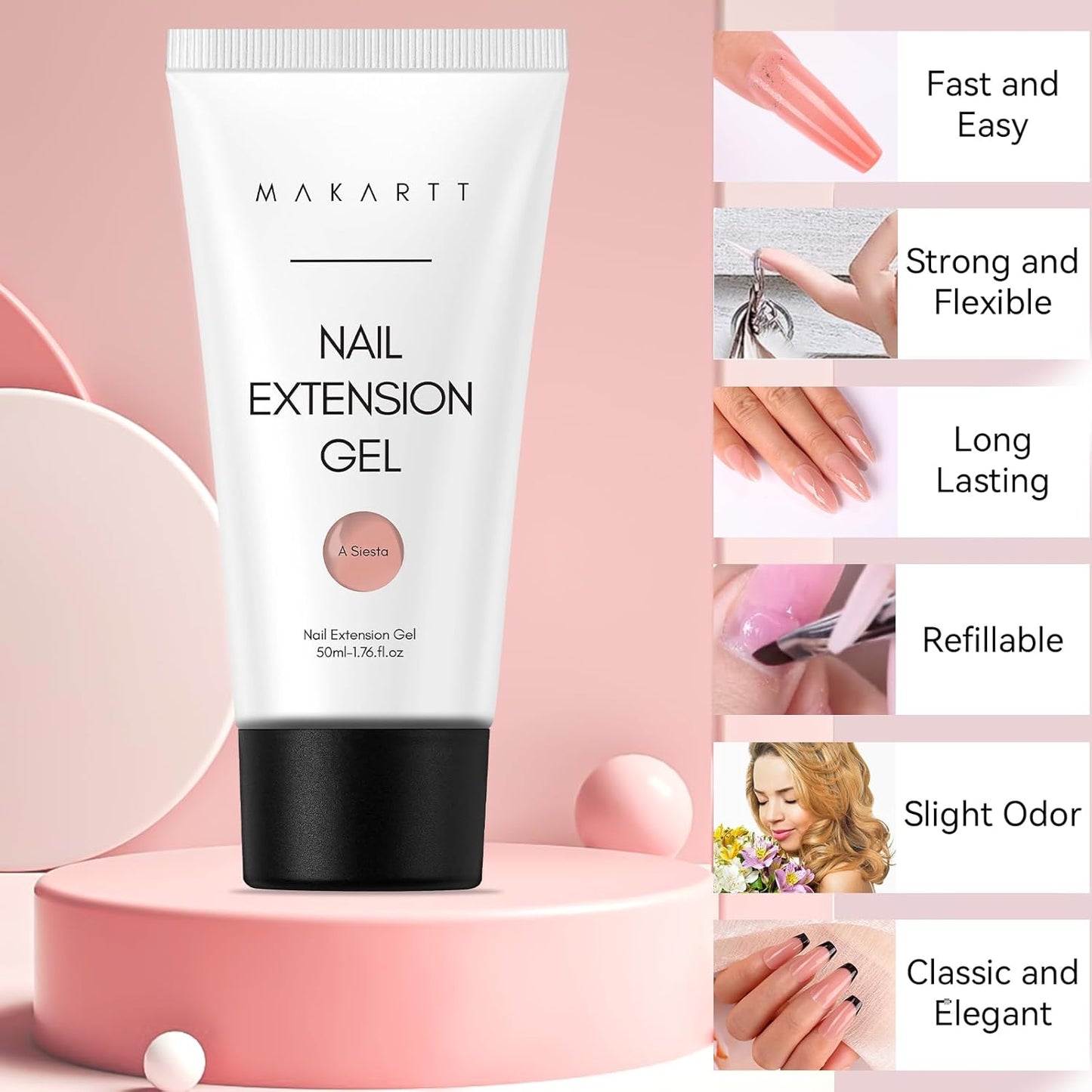 Makartt Poly Nail Gel: Clear 50ML Gel Builder for Natural-Looking Strengthener 3D Molding Gel for Trendy Nail Art-Long-Lasting and Easy to Use Supplies