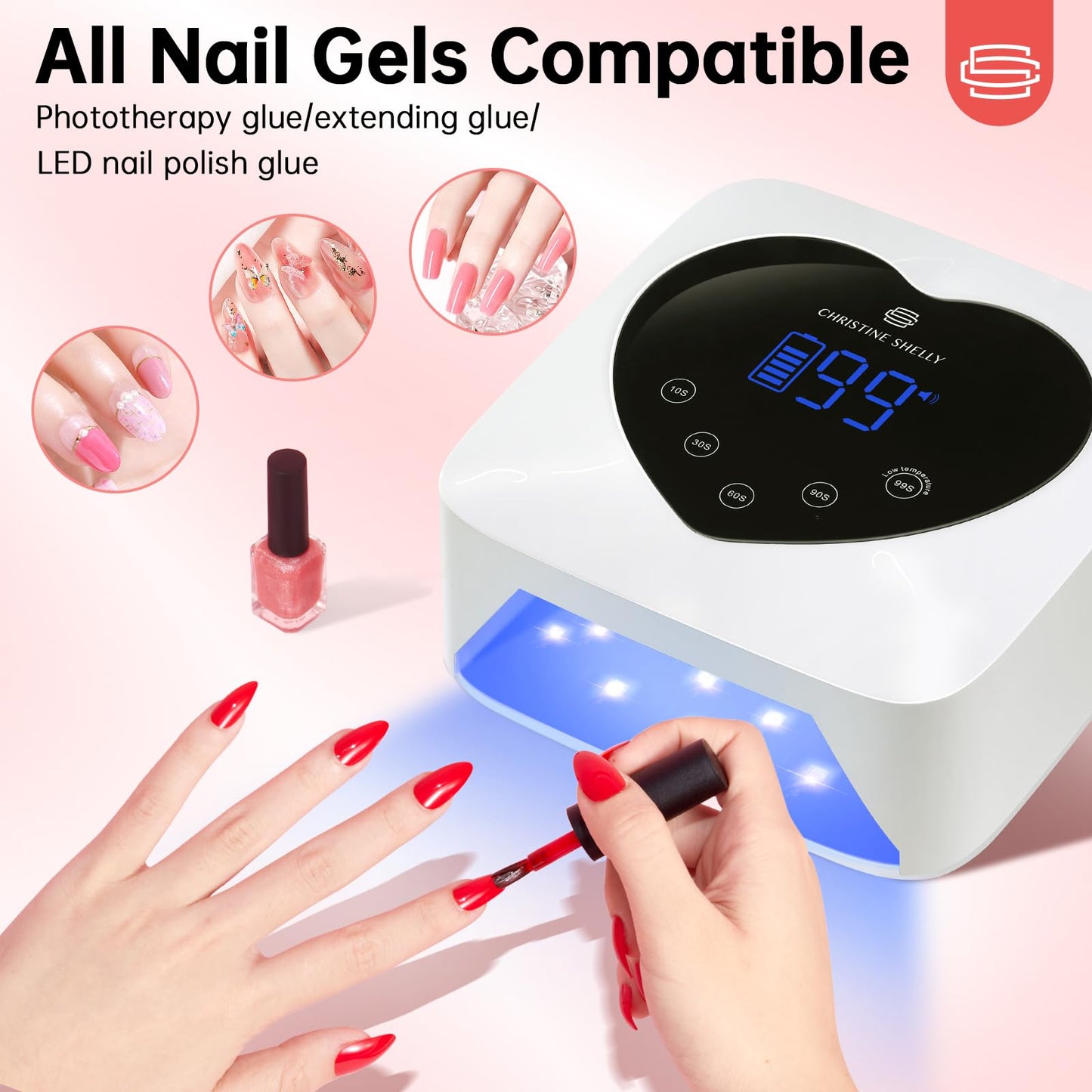 CHRISTINE SHELLY UV Light for Gel Nails, 72W Rechargeable Wireless Nail Lamp Gel Polish Light with 5 Timer Setting Professional Quick Dry Curing Lamp with Display Auto Sensor for Salon & Home, White