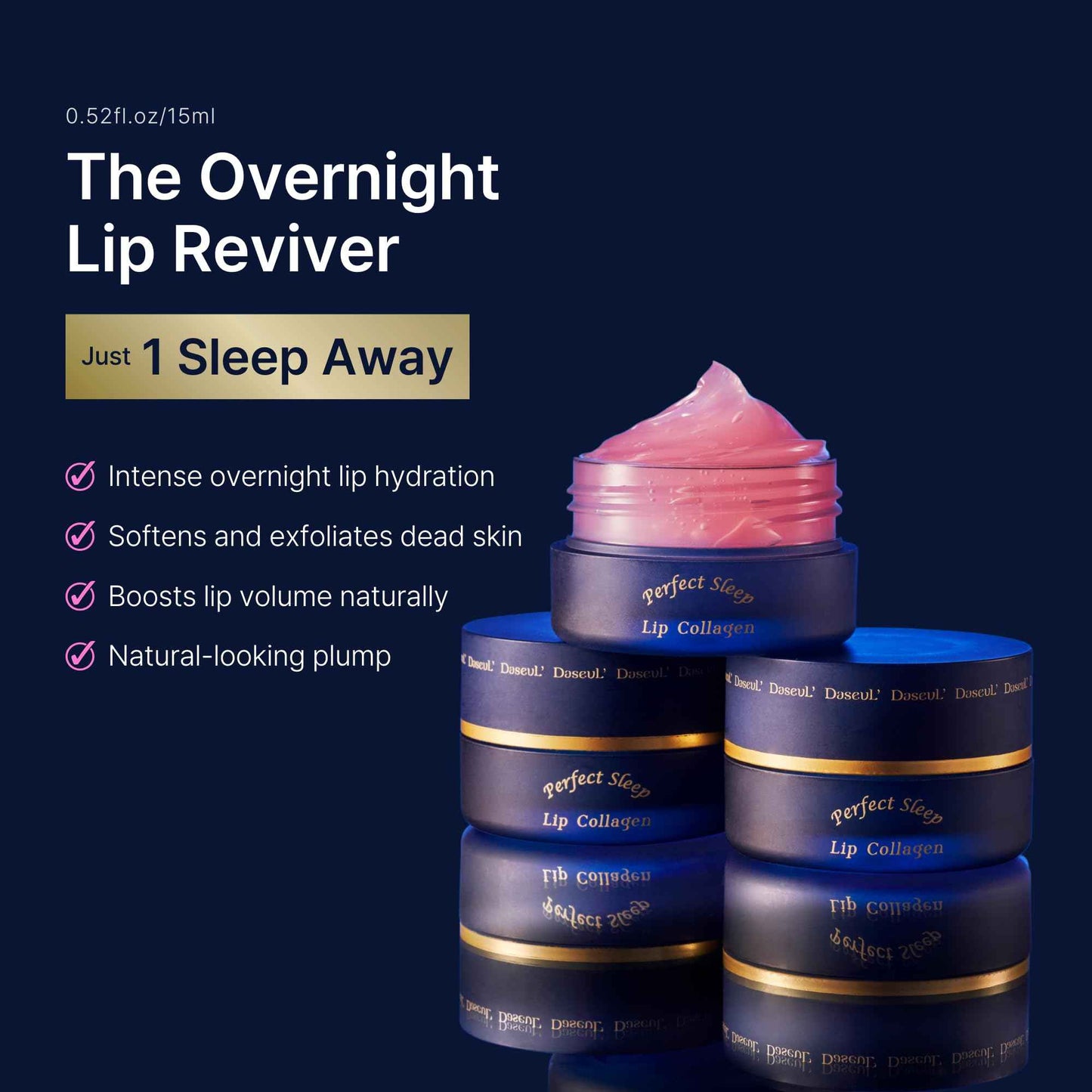 Perfect Sleep Lip Collagen 0.52fl.oz, Intensive Collagen Lip Sleeping Mask Infused with Peptides, Rice Protein & Willow Bark Extract for Overnight Plumping, Repairing & Smoothing, Korean Lip Treatment