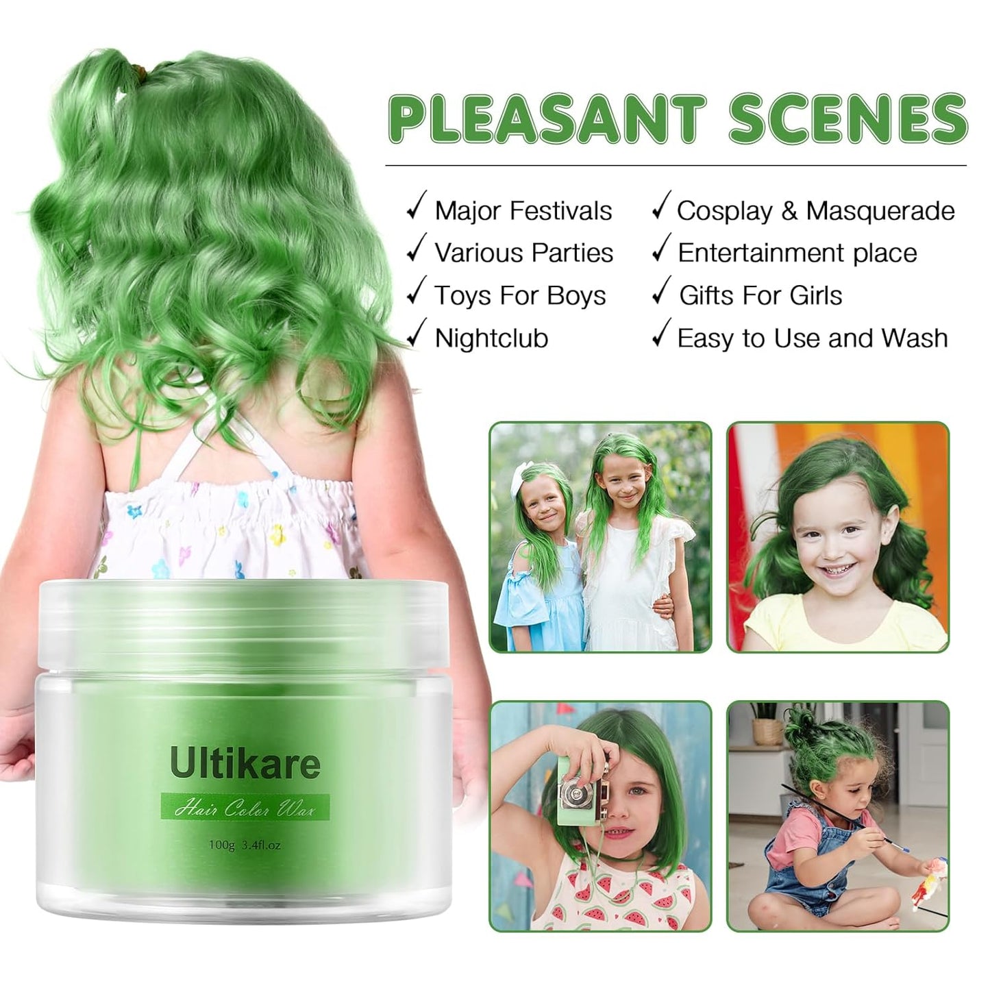 Temporary Hair Color for Kids, Ultikare Orange Hair Dye Washable Natural Hair Wax Color Chalk Mud Cream DIY Hairstyle Clay For Dark Hair Halloween, Cosplay, Party, Christmas Gift Girls 3.4 Fl Oz