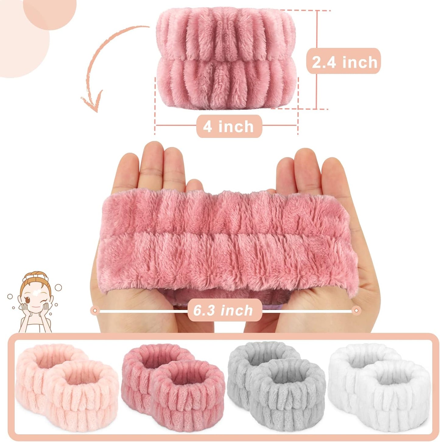 Crosize 8 Pcs Microfiber Wrist Bands for Washing Face, Women's Absorbent Face Washing Wristbands, Prevent Water from Spilling Down Your Arms