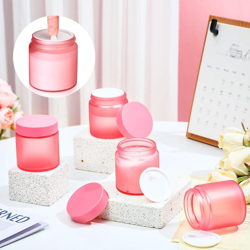 Norme 24 Pcs 4 oz Glass Jars with Lids Leakproof Round Airtight Empty Cosmetic Jars with Inner Liners Lid for Storing Lotions Powder Ointments Making Tins(Pink)