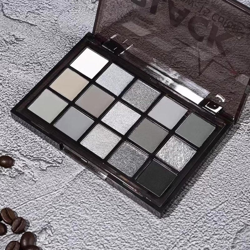 GUANTIAN Black Smoky Eye shadow Palette, 15 Colors Black Dark Grey Smokey Goth Eyeshadow Pallet, Matte High Pigmented Basic White Gray Eyeshadow For Woman
