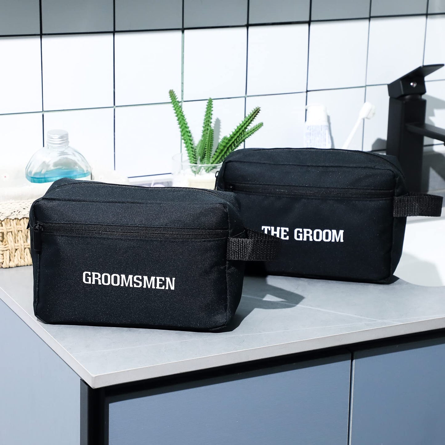 Kacctyen 10 Set Groomsmen Gifts Men Toiletry Bags Men's Travel Shaving Kit Oxford Cloth Travel Bag Toiletry Case Pouch Gifts for Wedding Bachelor Party Favors