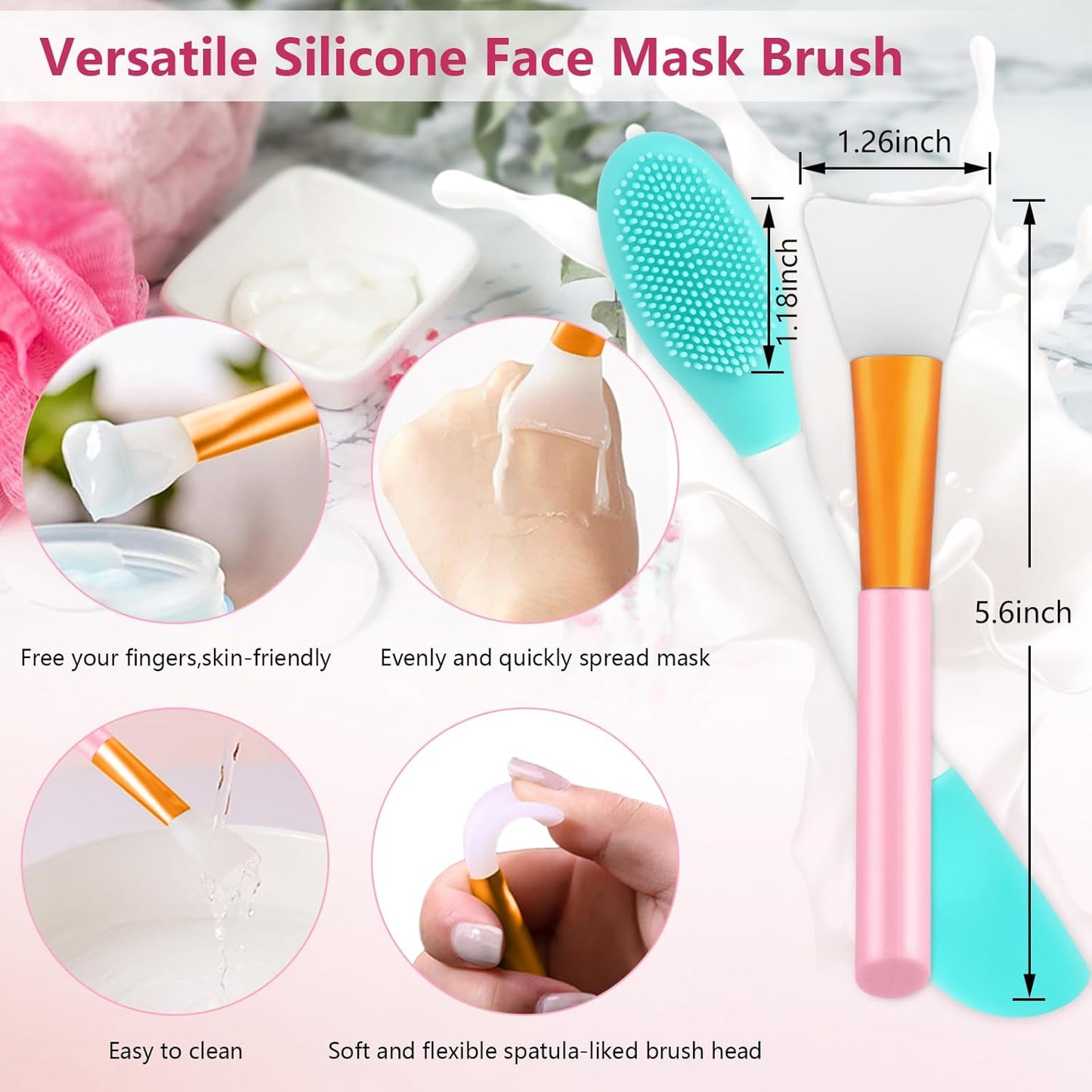 Silicone Face Scrubber, 2pcs Exfoliating Lip Brush, 2pcs Face Cleansing Brush & Silicone Facial Mask Brush Exfoliator Blackhead Skin Care Tool
